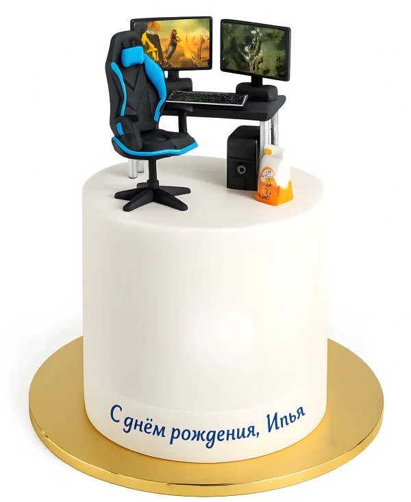 Торт с фигурками рабочего стола геймера Фото