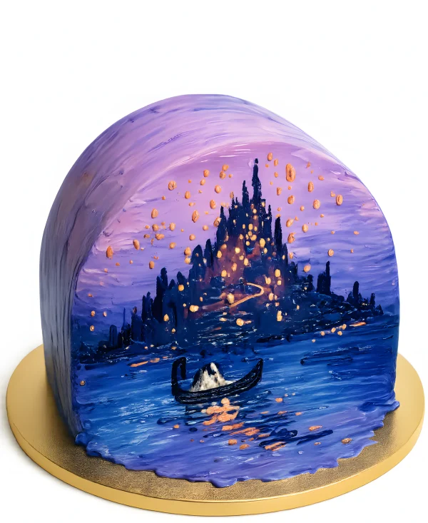 Торт с изображением ночного города и моря Фото