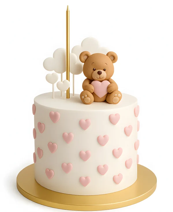 Торт с розовыми сердечками и медведем Фото