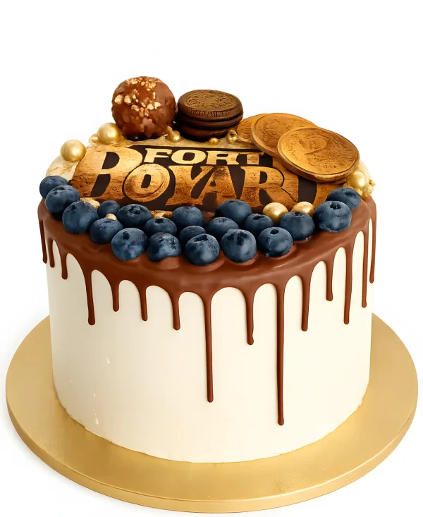 Торт с шоколадными подтеками и ягодами Фото