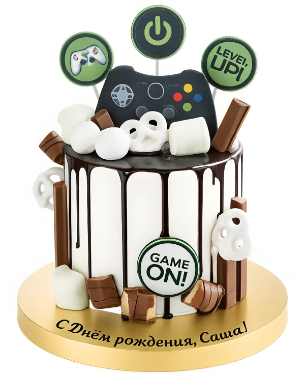 Торт с шоколадными подтеками с джойстиком Фото