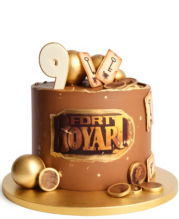 Торт с золотыми монетами на 9 лет мальчику Фото