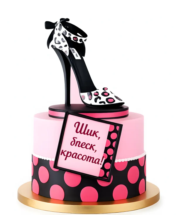 Розовый торт в виде леопардовой Туфельки Фото