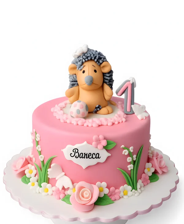 Розовый торт с фигуркой ежика Фото