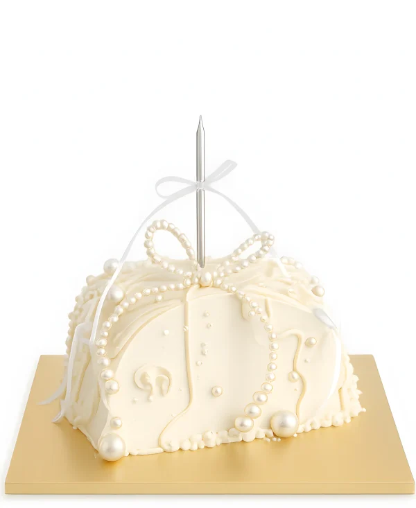 Вертикальный свадебный торт с бусинами Фото