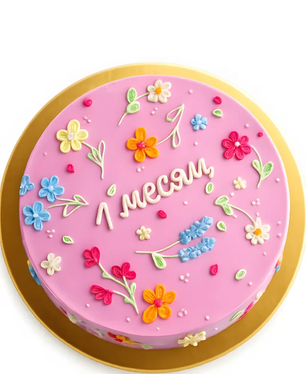 Яркий бенто-торт с цветами Фото