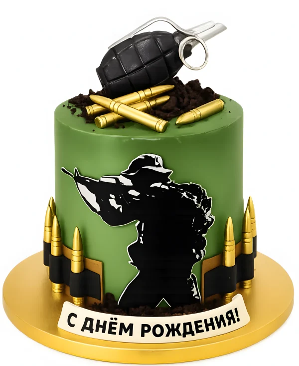 Зеленый торт с фигуркой гранаты Фото