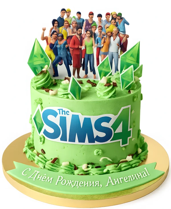 Зеленый торт с персонажами Симс 4 Фото