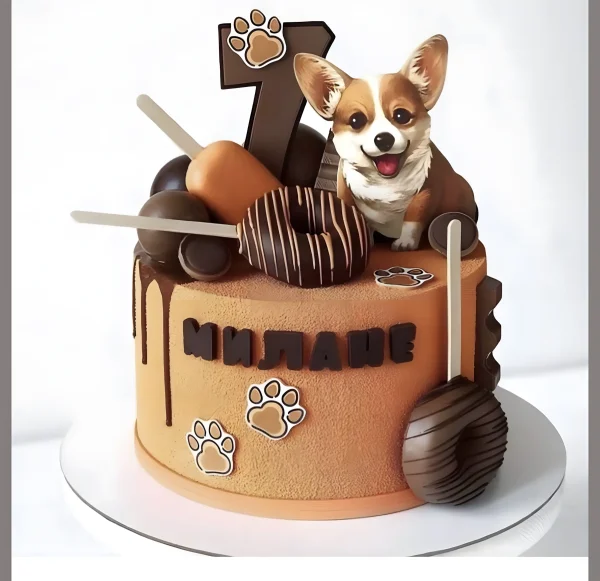 Велюровый торт на 7 лет с пончиками Фото