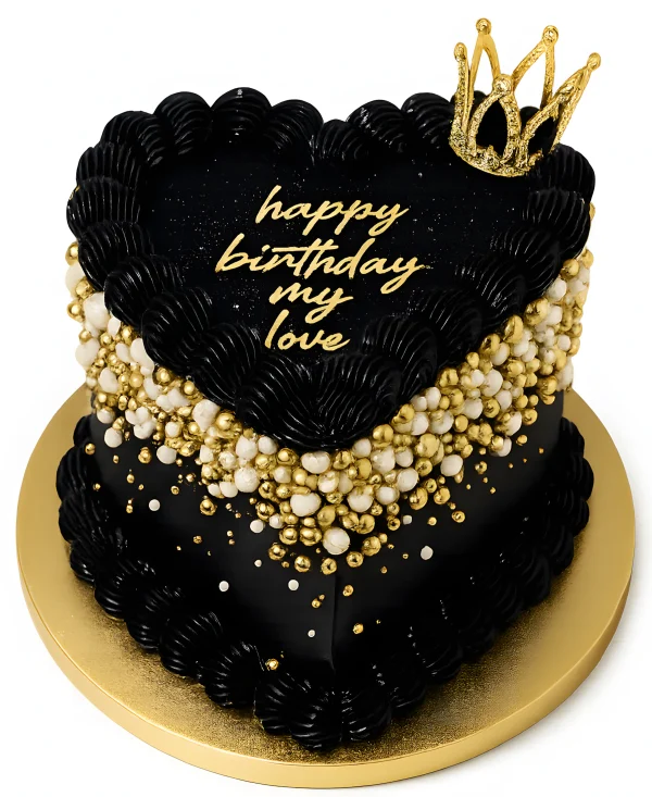Черный торт с золотыми бусинами на день рождения Фото