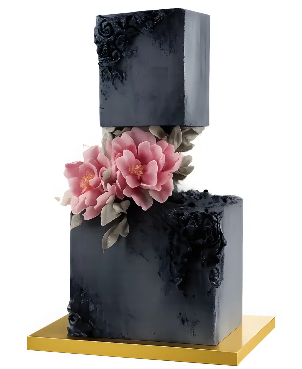 Графитовый торт с черными розами Фото