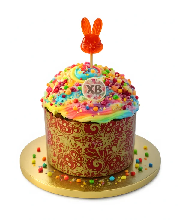 Пасхальный кулич с разноцветной глазурью Фото