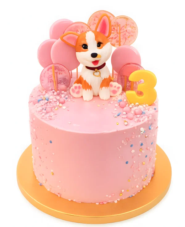 Розовый торт с леденцами и конфетти на 3 года Фото
