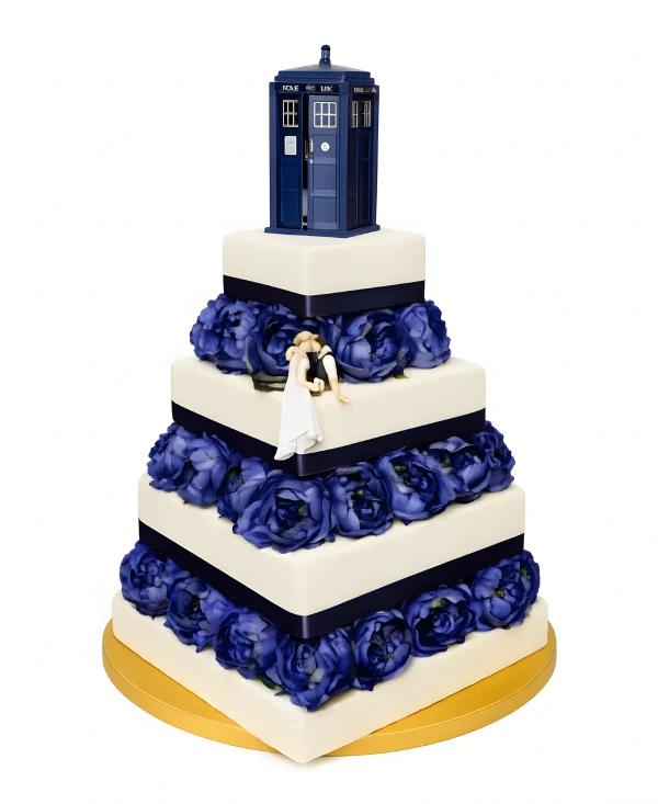 Свадебный торт с цветами и будкой тардис Фото