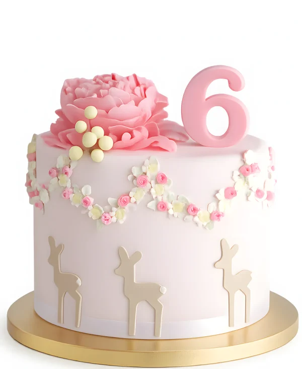 Красивый торт с цветочками и оленями Фото