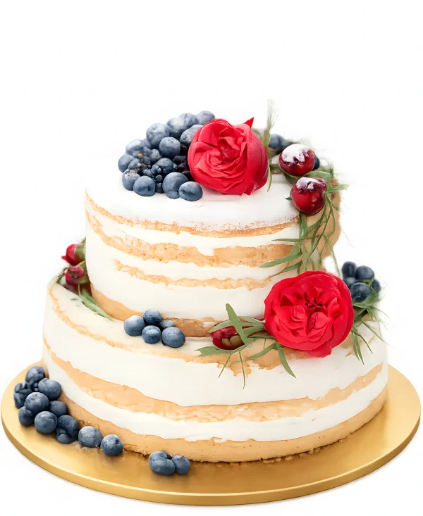 Воздушный торт с фруктами и цветами Фото