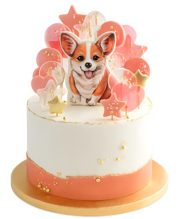 Торт с леденцами и собакой Фото