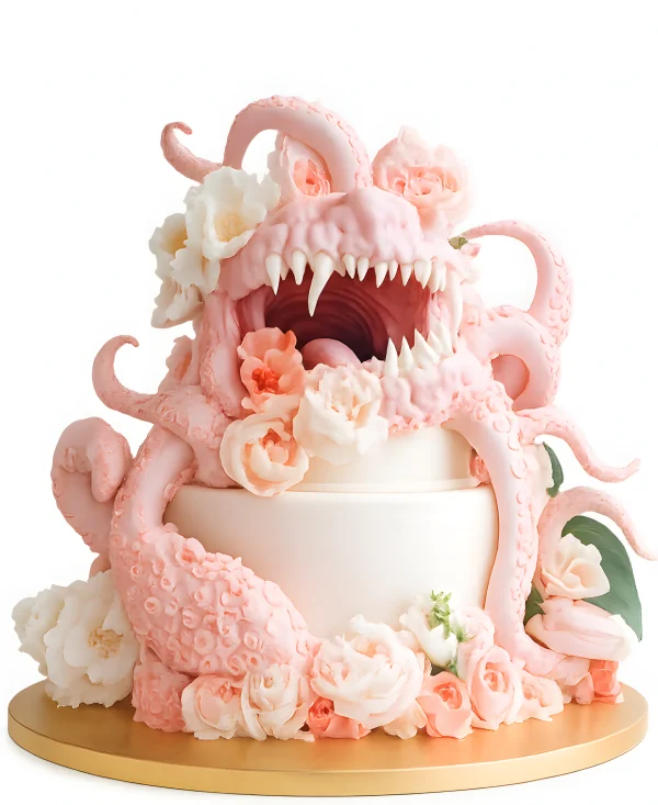 Торт с монстриком и розами Фото