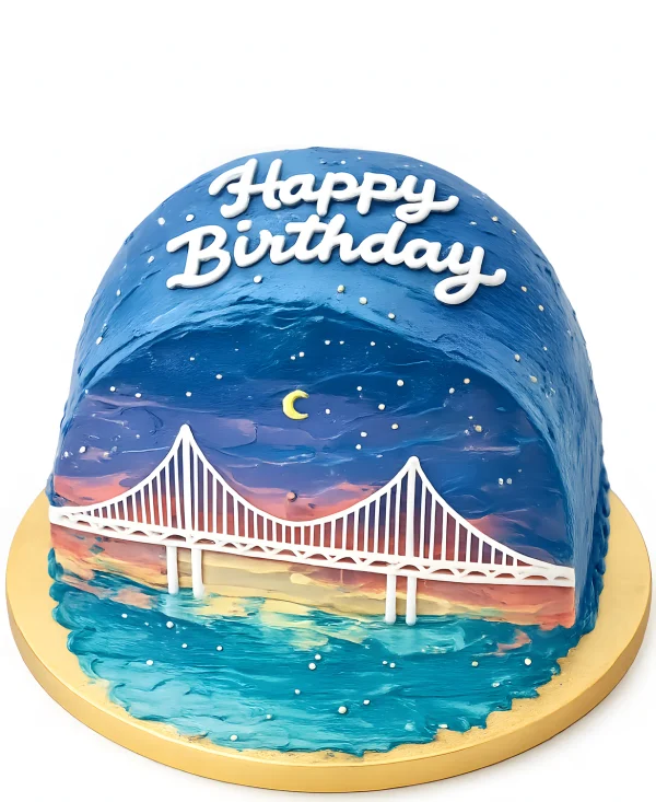 Торт с рисунком моря и моста Фото