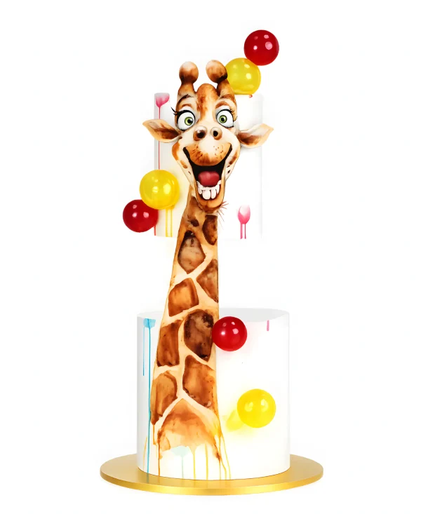 Торт с жирафом и разноцветными шарами Фото