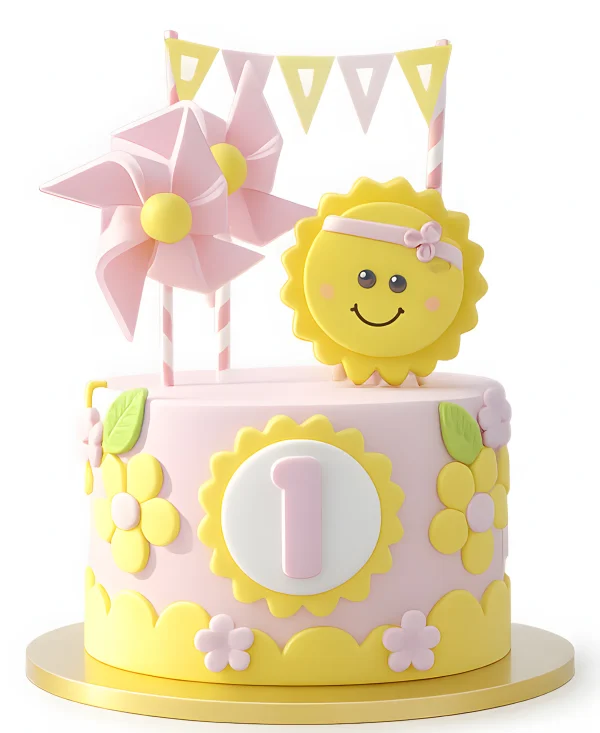 Яркий торт с солнышком и цифрой Фото