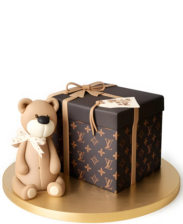 Торт в виде подарочной коробки с медведем Фото