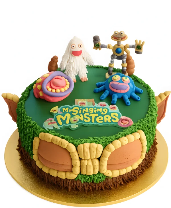 Зеленый торт с фигурками из игры Мои поющие монстры Фото