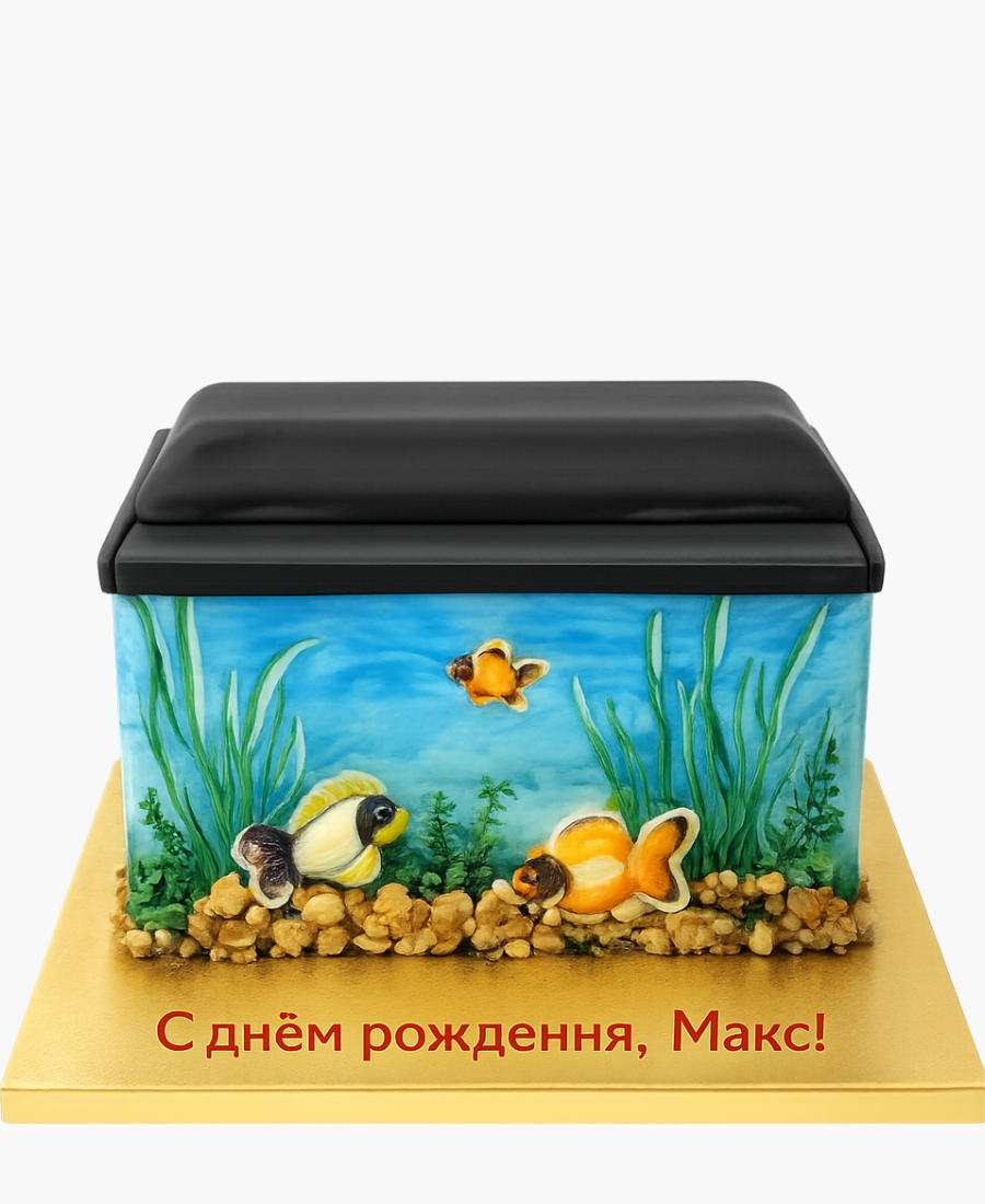 Прямоугольный торт в форме закрытого аквариума Фото