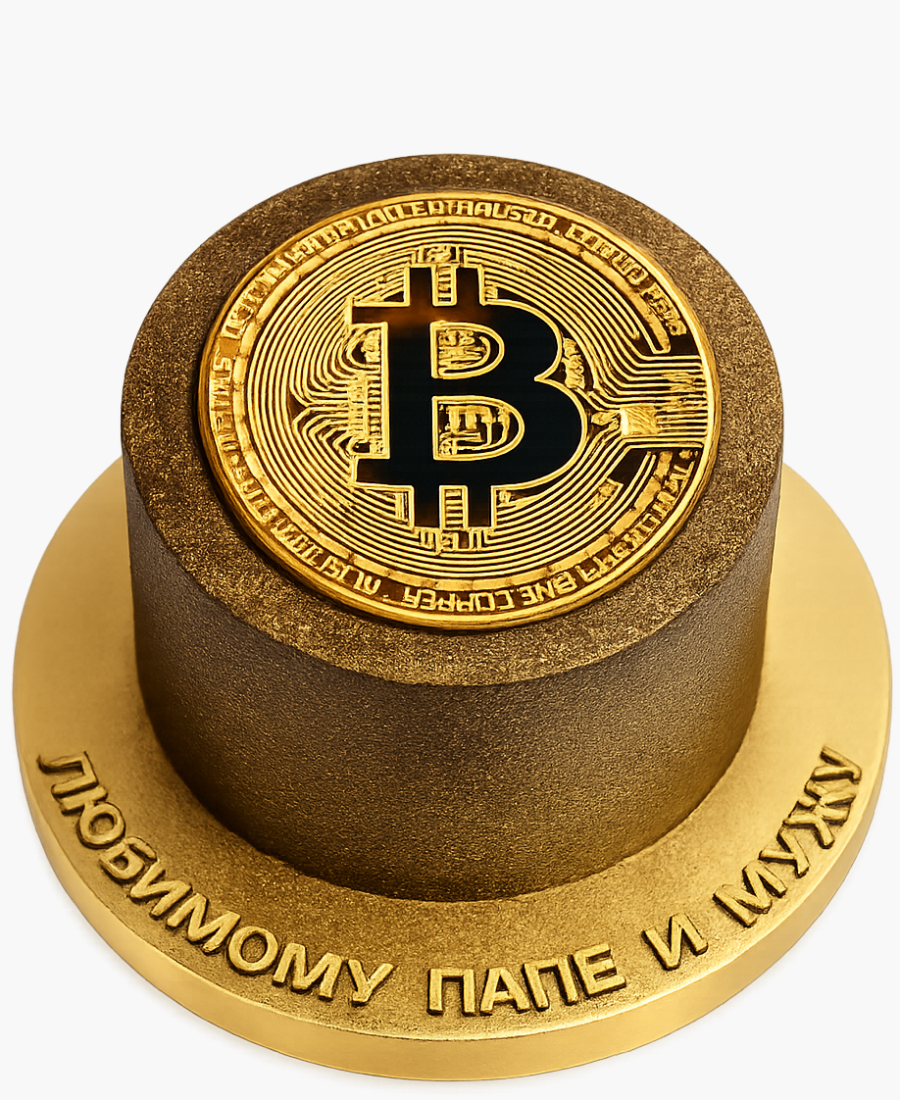 Золотой торт с биткоином для мужа Фото