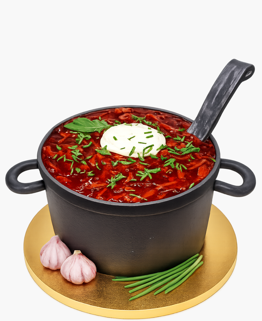 Торт с форме кастрюли с борщом и сметаной Фото