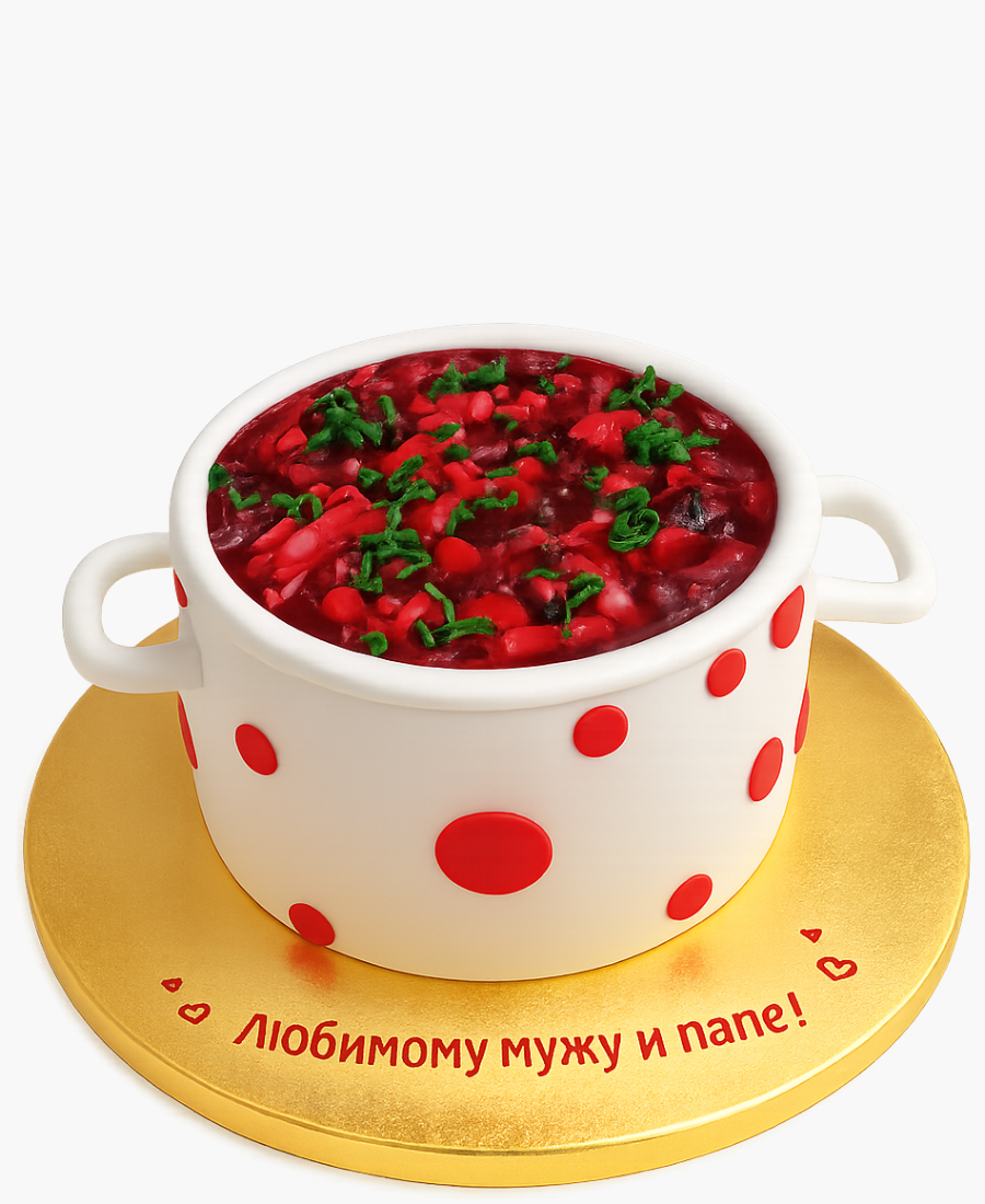 Торт в виде кастрюли с борщом Фото
